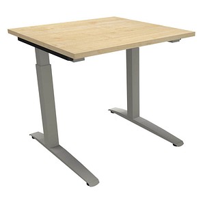 fm Sidney höhenverstellbarer Schreibtisch königsahorn rechteckig, C-Fuß-Gestell Quadratrohr silber 80,0 x 80,0 cm