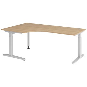 HAMMERBACHER VXB82 höhenverstellbarer Schreibtisch eiche L-Form, C-Fuß-Gestell silber 200,0 x 120,0 cm