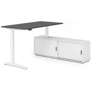 HAMMERBACHER XBHM16SB elektrisch höhenverstellbarer Schreibtisch grafit rechteckig, C-Fuß-Gestell weiß 160,0 x 80,0 cm