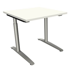 fm Sidney höhenverstellbarer Schreibtisch weiß rechteckig, C-Fuß-Gestell Rundrohr silber 80,0 x 80,0 cm