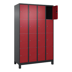 CP Schließfachschrank Classic Plus rubinrot, schwarzgrau 080010-404 S10037, 16 Schließfächer 120,0 x 50,0 x 195,0 cm