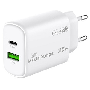 MediaRange 25W USB A/USB C Quick Charge Ladeadapter weiß, 25 Watt