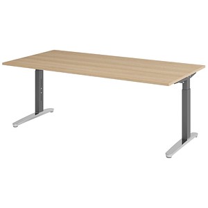 HAMMERBACHER VXB2E höhenverstellbarer Schreibtisch eiche rechteckig, C-Fuß-Gestell grau 200,0 x 100,0 cm