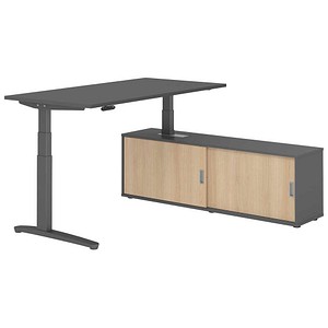 HAMMERBACHER XBHM16SB elektrisch höhenverstellbarer Schreibtisch grafit rechteckig, C-Fuß-Gestell grau 160,0 x 80,0 cm