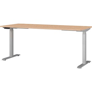 GERMANIA JET höhenverstellbarer Schreibtisch lindberg-eiche rechteckig, T-Fuß-Gestell silber 180,0 x 80,0 cm