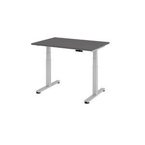 HAMMERBACHER XDSM12 elektrisch höhenverstellbarer Schreibtisch grafit rechteckig, T-Fuß-Gestell silber 120,0 x 80,0 cm