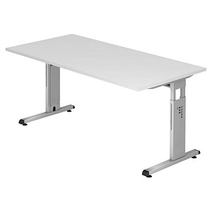 HAMMERBACHER OS 16 höhenverstellbarer Schreibtisch weiß rechteckig, C-Fuß-Gestell silber 160,0 x 80,0 cm