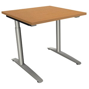 fm Sidney höhenverstellbarer Schreibtisch buche rechteckig, C-Fuß-Gestell Rundrohr silber 80,0 x 80,0 cm