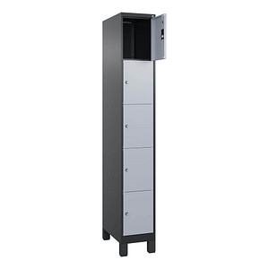 CP Schließfachschrank Classic Plus schwarzgrau, weißaluminium 080010-105 S10033, 5 Schließfächer 30,0 x 50,0 x 195,0 cm