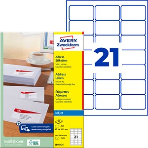 AVERY Zweckform Adressetiketten J8160-25 weiß 63,5 x 38,1 mm, 25 Blatt
