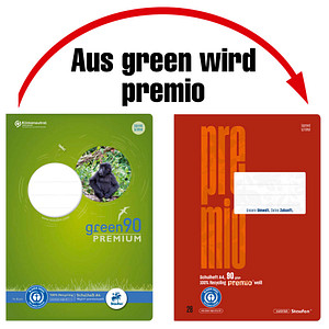 Staufen® Schulheft green Lineatur 28 kariert DIN A4 Innen- und Außenrand, 16 Blatt