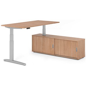 HAMMERBACHER XBHM16SB elektrisch höhenverstellbarer Schreibtisch nussbaum rechteckig, C-Fuß-Gestell silber 160,0 x 80,0 cm