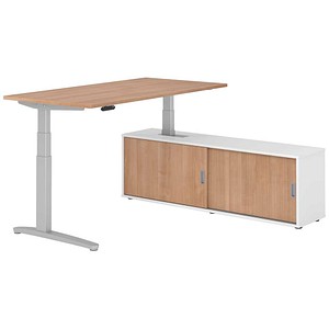 HAMMERBACHER XBHM16SB elektrisch höhenverstellbarer Schreibtisch nussbaum rechteckig, C-Fuß-Gestell silber 160,0 x 80,0 cm