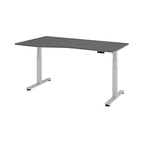 HAMMERBACHER VXDSM18 elektrisch höhenverstellbarer Schreibtisch grafit Trapezform, T-Fuß-Gestell silber 180,0 x 100,0 cm