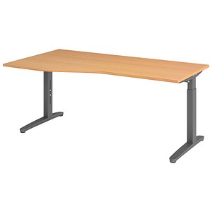 HAMMERBACHER VXB18 höhenverstellbarer Schreibtisch buche Trapezform, C-Fuß-Gestell grau 180,0 x 80,0/100,0 cm