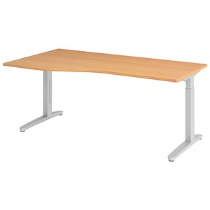 HAMMERBACHER VXB18 höhenverstellbarer Schreibtisch buche Trapezform, C-Fuß-Gestell silber 180,0 x 80,0/100,0 cm