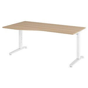 HAMMERBACHER VXB18 höhenverstellbarer Schreibtisch eiche Trapezform, C-Fuß-Gestell weiß 180,0 x 80,0/100,0 cm