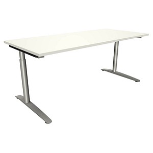 fm fastline höhenverstellbarer Schreibtisch weiß rechteckig, C-Fuß-Gestell Rundrohr silber 180,0 x 80,0 cm