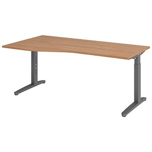 HAMMERBACHER VXB18 höhenverstellbarer Schreibtisch nussbaum Trapezform, C-Fuß-Gestell grau 180,0 x 80,0/100,0 cm