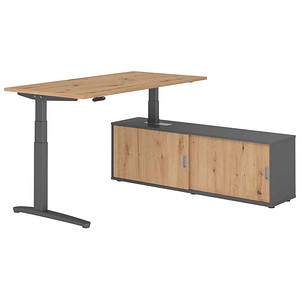 HAMMERBACHER XBHM16SB elektrisch höhenverstellbarer Schreibtisch asteiche rechteckig, C-Fuß-Gestell grau 160,0 x 80,0 cm