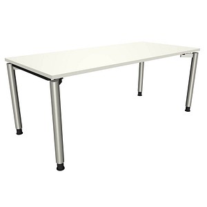 fm fastline höhenverstellbarer Schreibtisch weiß rechteckig, 4-Fuß-Gestell silber 180,0 x 80,0 cm