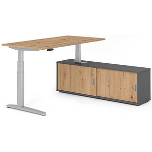HAMMERBACHER XBHM16SB elektrisch höhenverstellbarer Schreibtisch asteiche rechteckig, C-Fuß-Gestell silber 160,0 x 80,0 cm