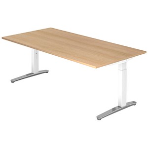 HAMMERBACHER VXB2E höhenverstellbarer Schreibtisch eiche rechteckig, C-Fuß-Gestell weiß 200,0 x 100,0 cm