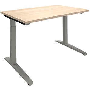 fm Sidney höhenverstellbarer Schreibtisch akazie rechteckig, C-Fuß-Gestell Quadratrohr silber 120,0 x 80,0 cm