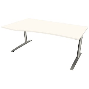 fm fastline höhenverstellbarer Schreibtisch weiß Bogenform, C-Fuß-Gestell silber 180,0 x 80,0/100,0 cm