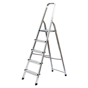 MUNK Stehleiter einseitig 11126 silber 5 Stufen, H: 181,0 cm