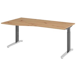 HAMMERBACHER VXB18 höhenverstellbarer Schreibtisch asteiche Trapezform, C-Fuß-Gestell grau 180,0 x 80,0/100,0 cm