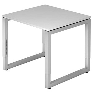 HAMMERBACHER RS08 höhenverstellbarer Schreibtisch lichtgrau quadratisch, O-Fuß-Gestell silber 80,0 x 80,0 cm