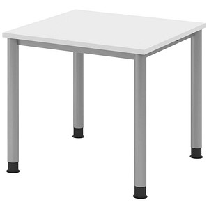 HAMMERBACHER HS08 höhenverstellbarer Schreibtisch weiß quadratisch, 4-Fuß-Gestell silber 80,0 x 80,0 cm