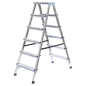 MUNK Stehleiter beidseitig 11166 silber 2x 6 Stufen, H: 129,0 cm