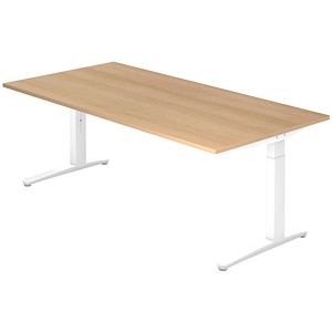 HAMMERBACHER VXB2E höhenverstellbarer Schreibtisch eiche rechteckig, C-Fuß-Gestell weiß 200,0 x 100,0 cm