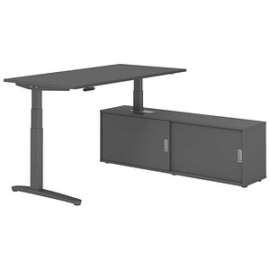 HAMMERBACHER XBHM16SB elektrisch höhenverstellbarer Schreibtisch grafit rechteckig, C-Fuß-Gestell grau 160,0 x 80,0 cm