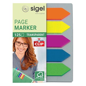 SIGEL Haftmarker Pfeile mit Clip Haftmarker farbsortiert 5x 25 Streifen