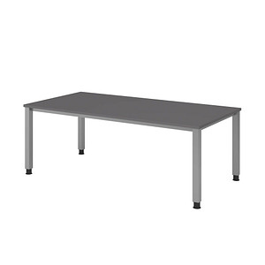 HAMMERBACHER QS2E höhenverstellbarer Schreibtisch grafit rechteckig, 4-Fuß-Gestell silber 200,0 x 100,0 cm