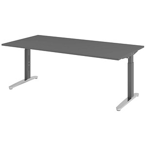 HAMMERBACHER VXB2E höhenverstellbarer Schreibtisch grafit rechteckig, C-Fuß-Gestell grau 200,0 x 100,0 cm