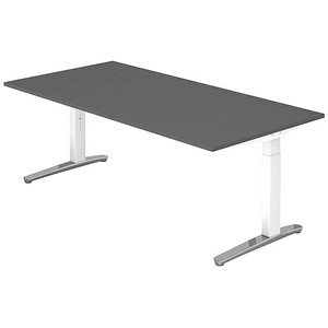 HAMMERBACHER VXB2E höhenverstellbarer Schreibtisch grafit rechteckig, C-Fuß-Gestell weiß 200,0 x 100,0 cm