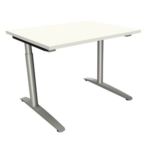 fm Sidney höhenverstellbarer Schreibtisch weiß rechteckig, C-Fuß-Gestell Rundrohr silber 100,0 x 80,0 cm