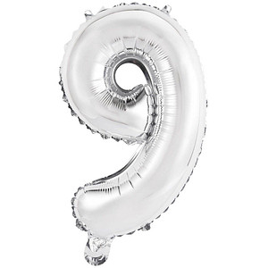 amscan® Folienballon Mini, Zahl 9 silber, 1 St.