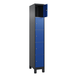 CP Schließfachschrank Classic Plus enzianblau, schwarzgrau 080010-105 S10029, 5 Schließfächer 30,0 x 50,0 x 195,0 cm