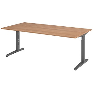 HAMMERBACHER VXB2E höhenverstellbarer Schreibtisch nussbaum rechteckig, C-Fuß-Gestell grau 200,0 x 100,0 cm