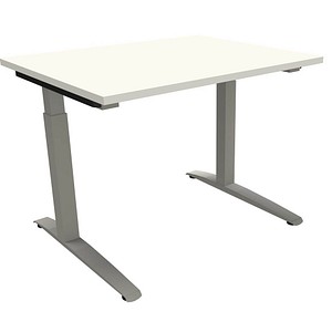 fm Sidney höhenverstellbarer Schreibtisch weiß rechteckig, C-Fuß-Gestell Quadratrohr silber 100,0 x 80,0 cm