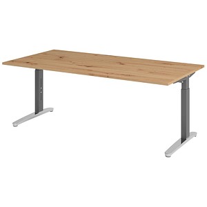 HAMMERBACHER VXB2E höhenverstellbarer Schreibtisch asteiche rechteckig, C-Fuß-Gestell grau 200,0 x 100,0 cm