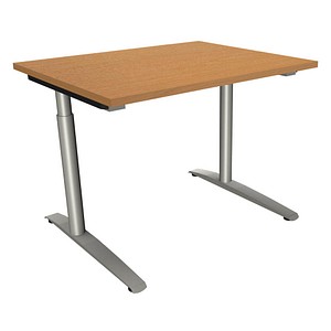 fm Sidney höhenverstellbarer Schreibtisch buche rechteckig, C-Fuß-Gestell Rundrohr silber 100,0 x 80,0 cm
