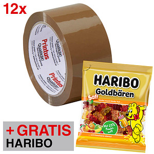 AKTION: Printus Packband braun 50,0 mm x 66,0 m 12 Rollen + GRATIS HARIBO Saft Goldbären Fruchtgummi 160,0 g