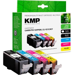KMP  schwarz, cyan, magenta, gelb Druckerpatronen kompatibel zu Canon PGI-520 BK, CLI-521 C/M/Y, 4er-Set