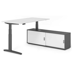 HAMMERBACHER XBHM16SB elektrisch höhenverstellbarer Schreibtisch weiß rechteckig, C-Fuß-Gestell grau 160,0 x 80,0 cm